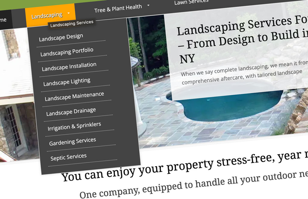 Dropdown menu item showing all landscaping services