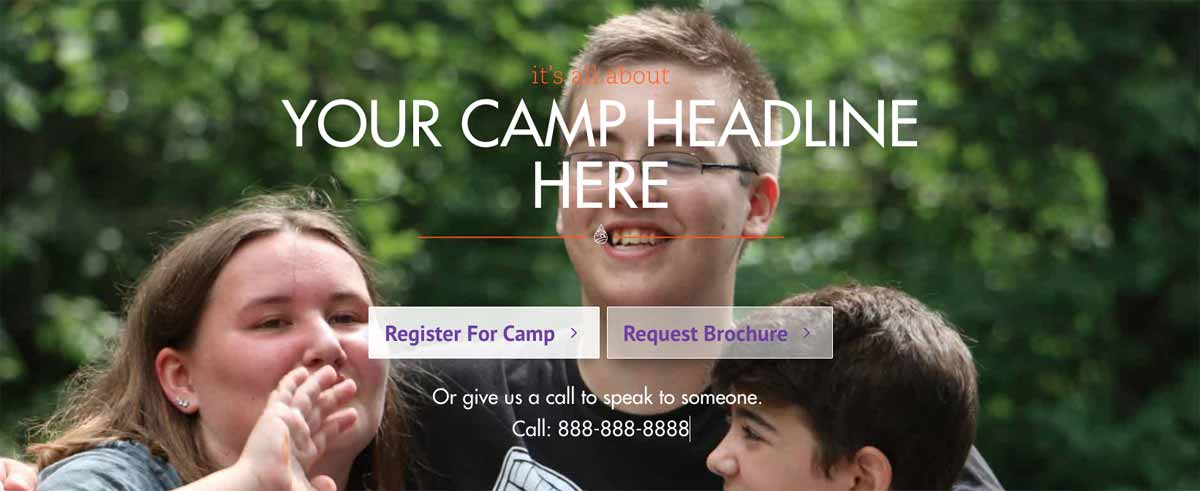 Screenshot of summer camp website with brocure request.