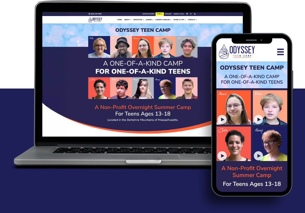 Responsive views of Odyssey Teen Camp website.