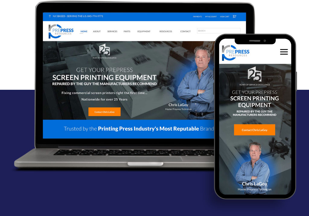 Responsive views of Prepress Resources website.