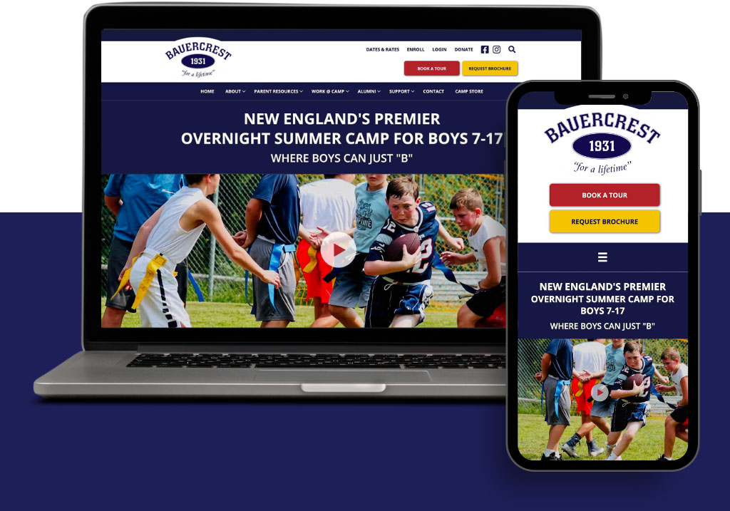 Desktop and mobile view of summer camp website