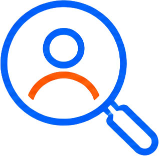 Magnifying glass hovering over person icon