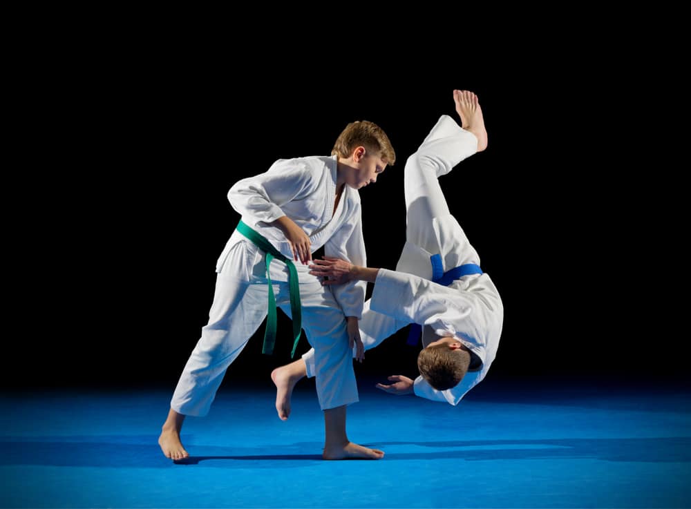 Hand-to-hand combat photo showing the leverage in a body throw.